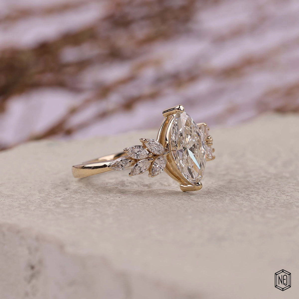 1.48 Carat Marquise Cut Lab Grown Diamond Vintage Inspired Heirloom Engagement Ring - Gallery & Prongs Detail