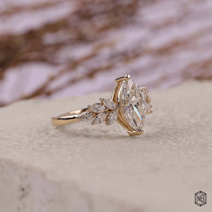 1.48 Carat Marquise Cut Lab Grown Diamond Vintage Inspired Heirloom Engagement Ring - Gallery & Prongs Detail