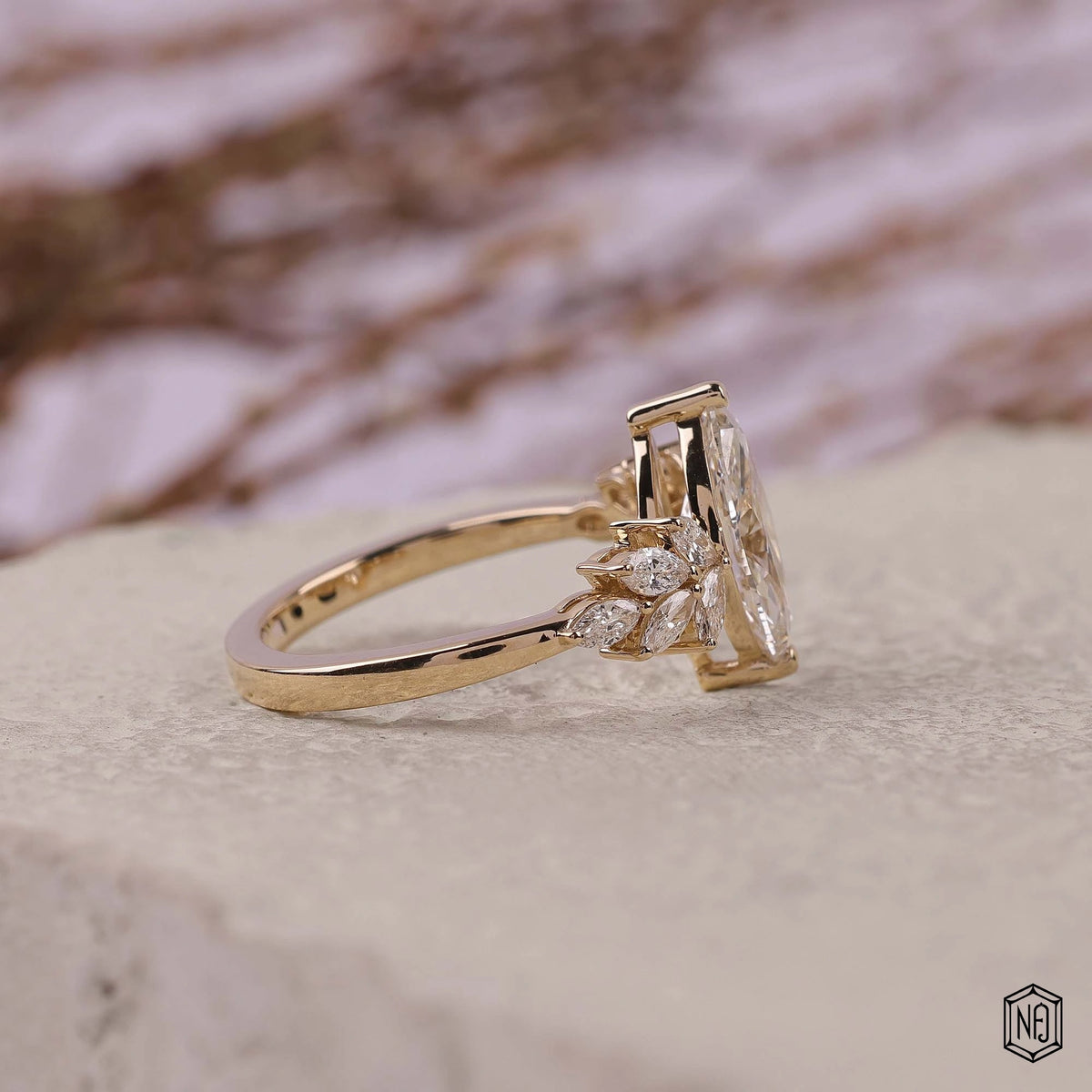 1.48 Carat Marquise Cut Lab Grown Diamond Vintage Inspired Heirloom Engagement Ring - Side Profile Angle