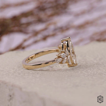 1.48 Carat Marquise Cut Lab Grown Diamond Vintage Inspired Heirloom Engagement Ring - Side Profile Angle