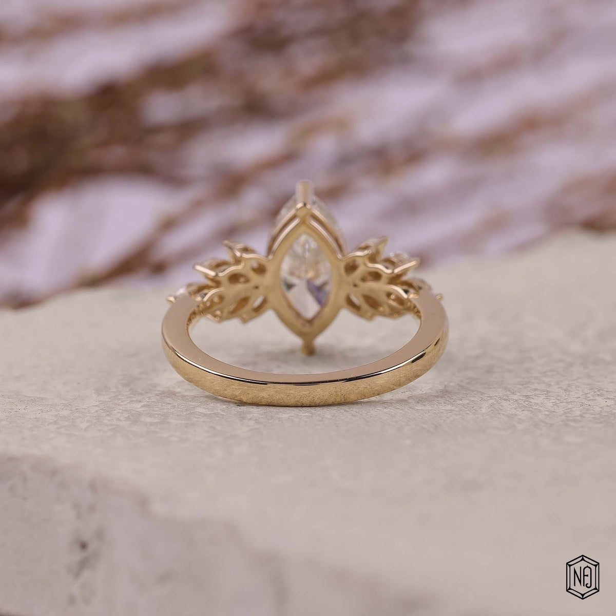 1.48 Carat Marquise Cut Lab Grown Diamond Vintage Inspired Heirloom Engagement Ring - Hand View / Detail Angle