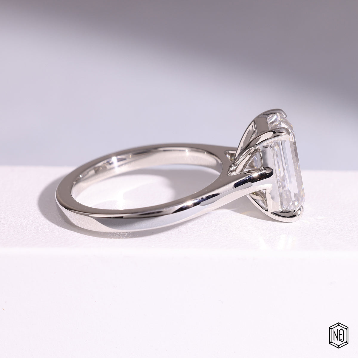 Emerald Cut Lab Grown Diamond Solitaire Engagement Ring with Tapered Shank