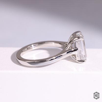 Emerald Cut Lab Grown Diamond Solitaire Engagement Ring with Tapered Shank