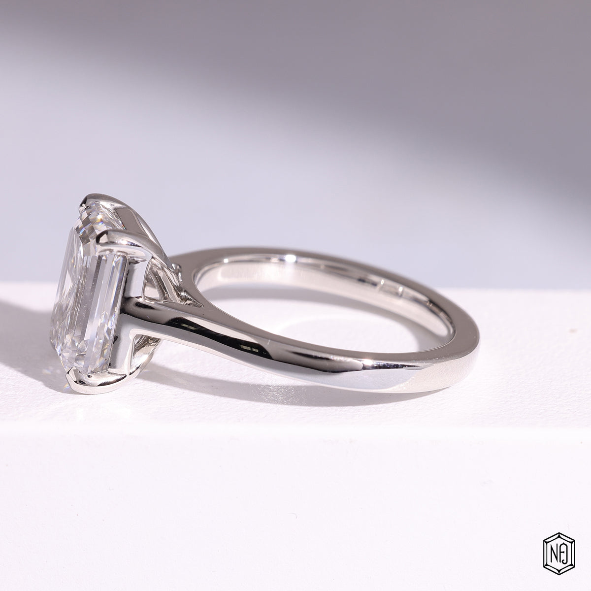 Emerald Cut Lab Grown Diamond Solitaire Engagement Ring with Tapered Shank