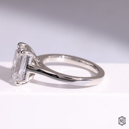 Emerald Cut Lab Grown Diamond Solitaire Engagement Ring with Tapered Shank