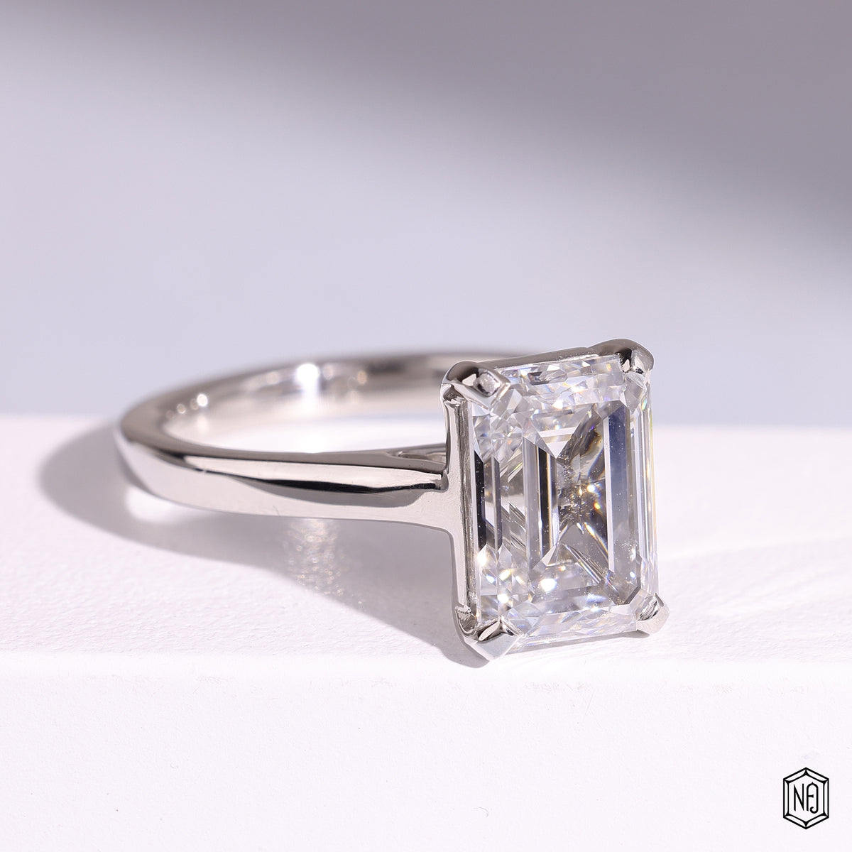 Emerald Cut Lab Grown Diamond Solitaire Engagement Ring with Tapered Shank
