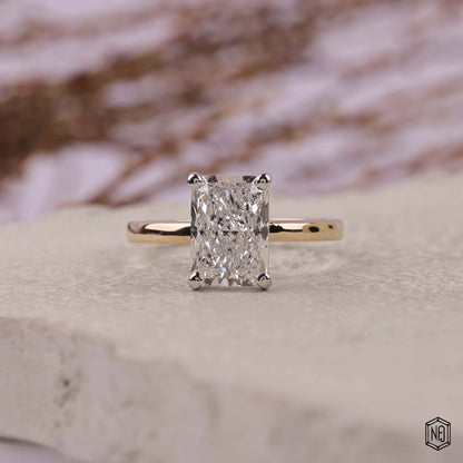 3.04 Carat Radiant Cut Lab Grown Diamond Two-Tone Solitaire Engagement Ring - Front Top View
