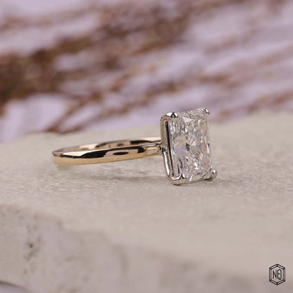 3.04 Carat Radiant Cut Lab Grown Diamond Two-Tone Solitaire Engagement Ring - Gallery & Prongs Detail
