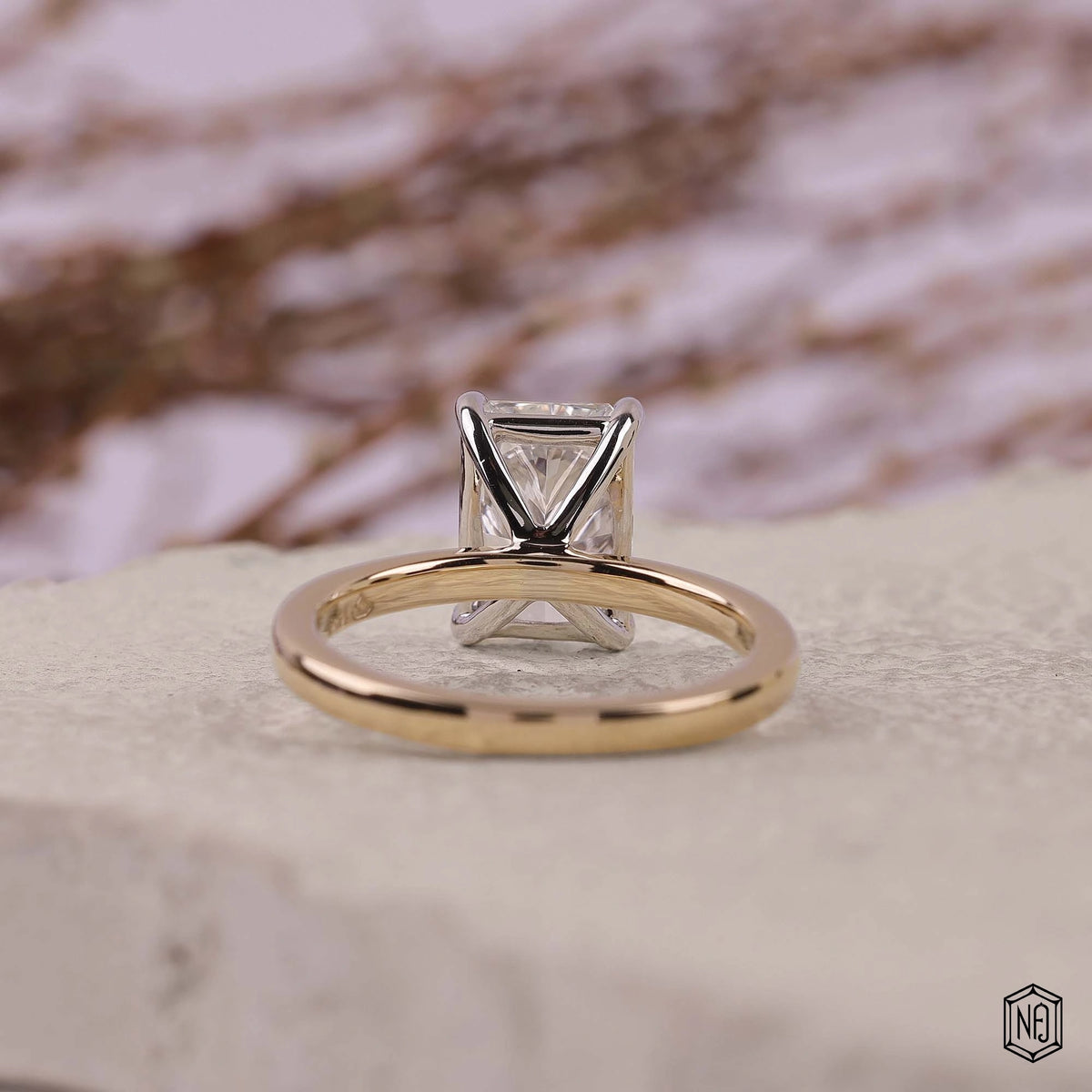 3.04 Carat Radiant Cut Lab Grown Diamond Two-Tone Solitaire Engagement Ring - Hand View / Detail Angle