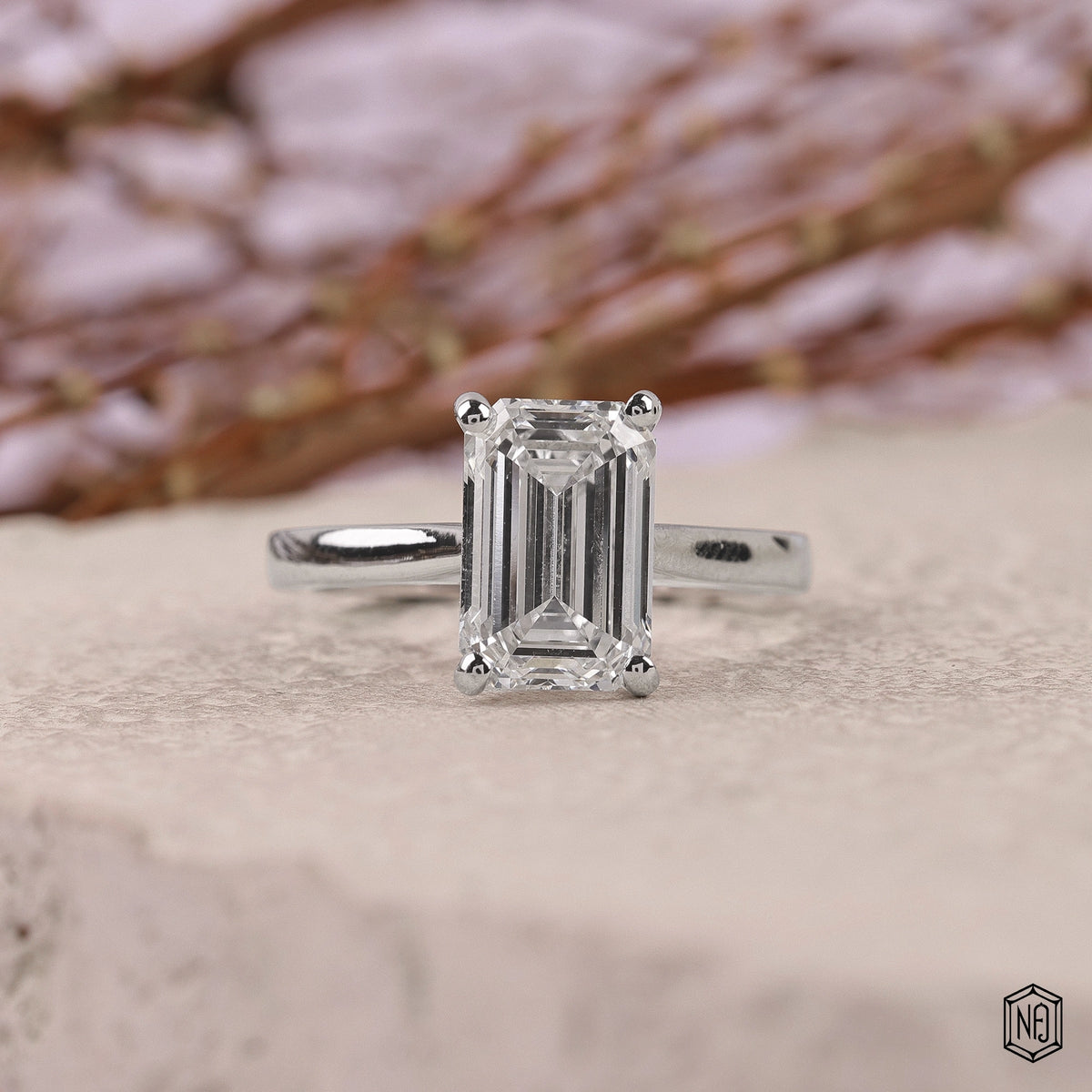 3.51 Carat Emerald Cut Lab Grown Diamond Classic Solitaire Engagement Ring - Front Top View