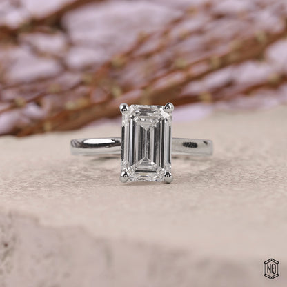 3.51 Carat Emerald Cut Lab Grown Diamond Classic Solitaire Engagement Ring - Front Top View