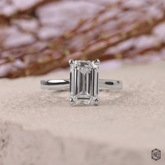 3.51 Carat Emerald Cut Lab Grown Diamond Classic Solitaire Engagement Ring - Front Top View