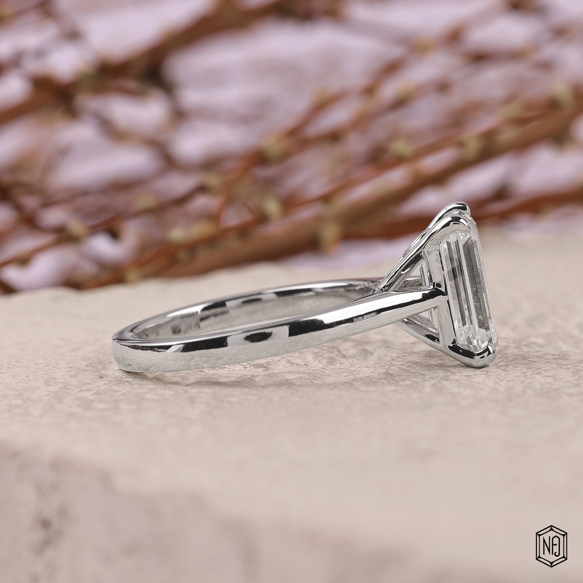 3.51 Carat Emerald Cut Lab Grown Diamond Classic Solitaire Engagement Ring - Side Profile Angle