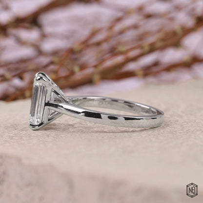3.51 Carat Emerald Cut Lab Grown Diamond Classic Solitaire Engagement Ring - Angled Perspective