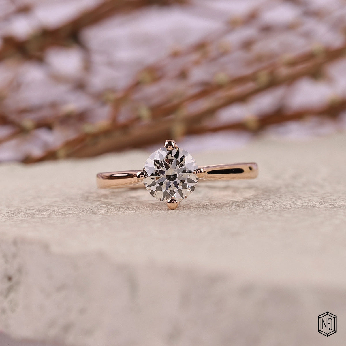 1.05 Carat Round Cut Lab Grown Diamond Classic Solitaire Engagement Ring - Front Top View