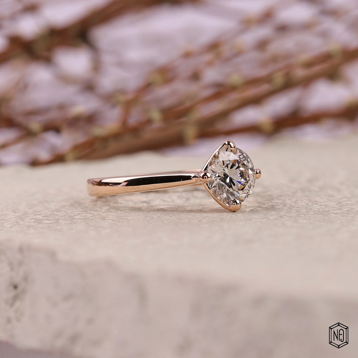 1.05 Carat Round Cut Lab Grown Diamond Classic Solitaire Engagement Ring - Gallery & Prongs Detail