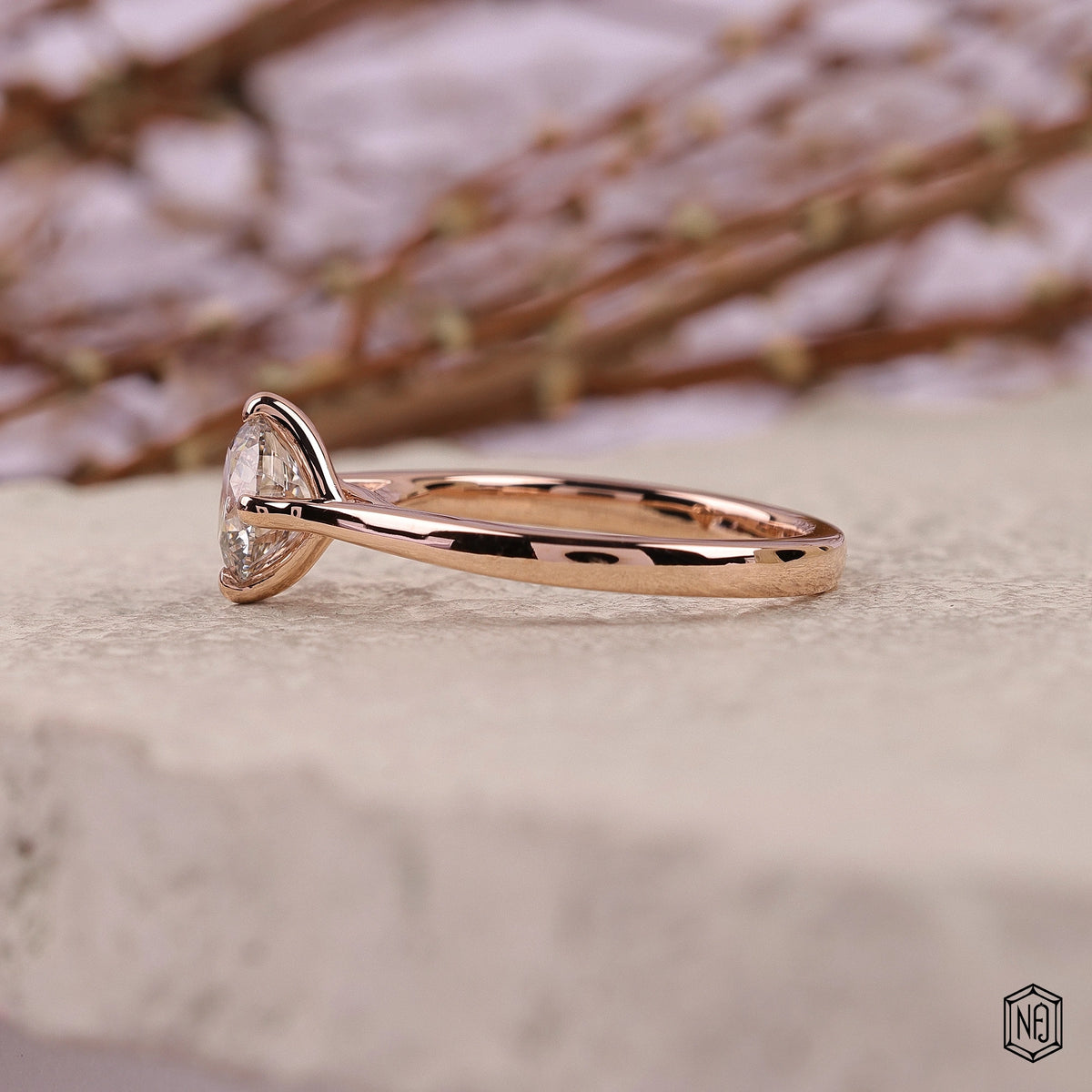 1.05 Carat Round Cut Lab Grown Diamond Classic Solitaire Engagement Ring - Angled Perspective
