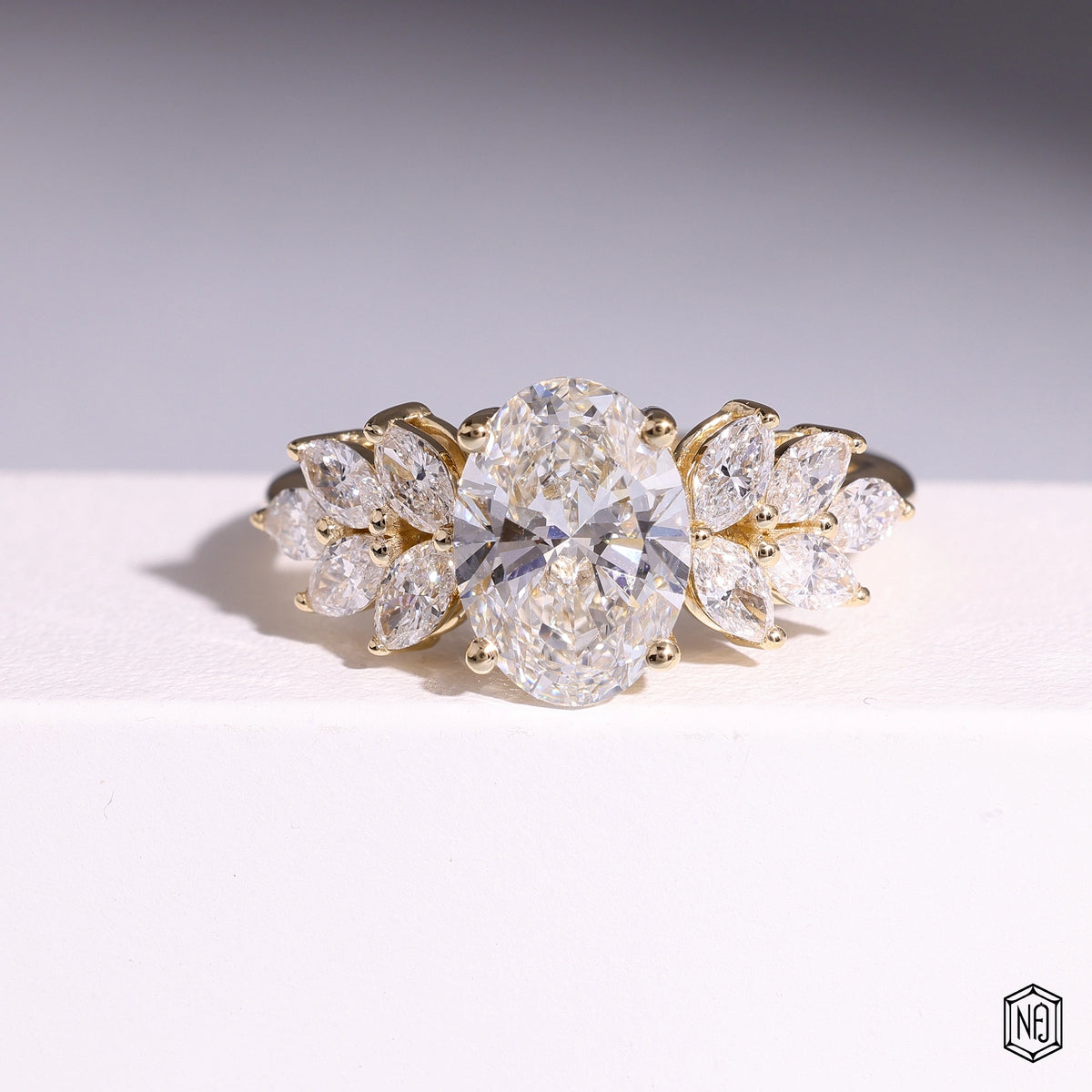 2.57 Carat Oval Cut Lab Grown Diamond Vintage Inspired Heirloom Engagement Ring - Front Top View