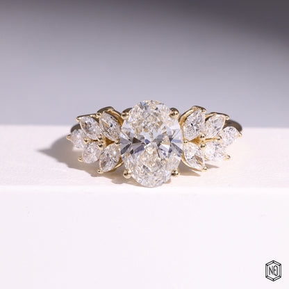 2.57 Carat Oval Cut Lab Grown Diamond Vintage Inspired Heirloom Engagement Ring - Front Top View