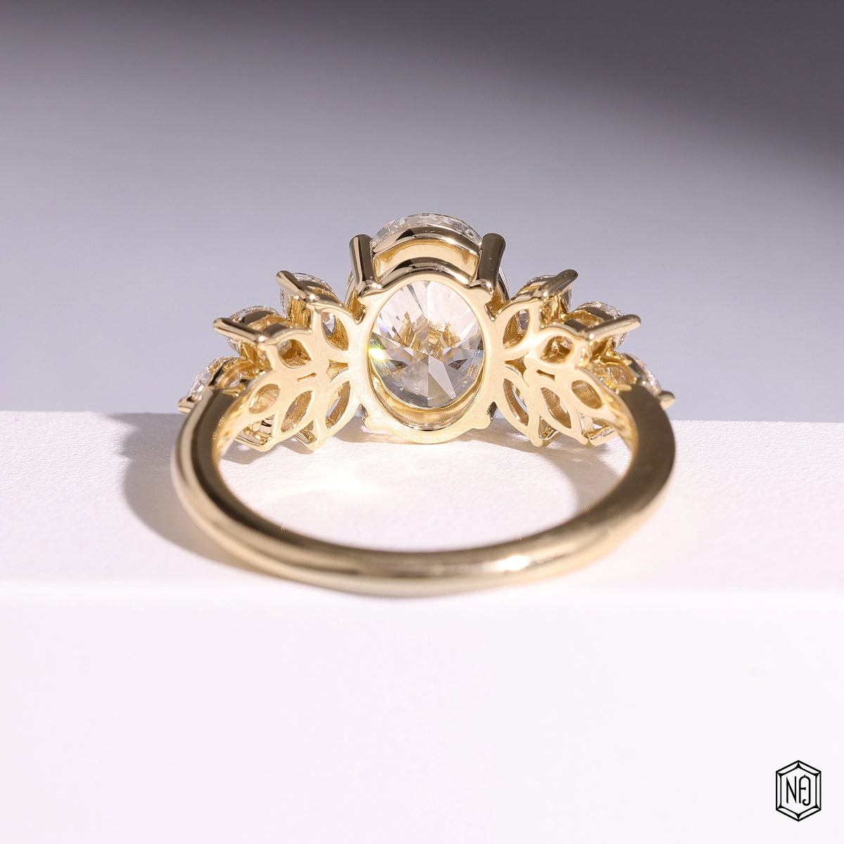 2.57 Carat Oval Cut Lab Grown Diamond Vintage Inspired Heirloom Engagement Ring - Hand View / Detail Angle