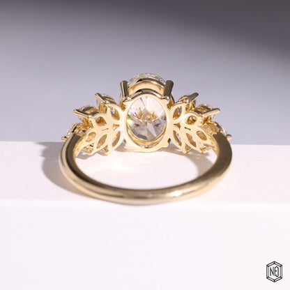 2.57 Carat Oval Cut Lab Grown Diamond Vintage Inspired Heirloom Engagement Ring - Hand View / Detail Angle