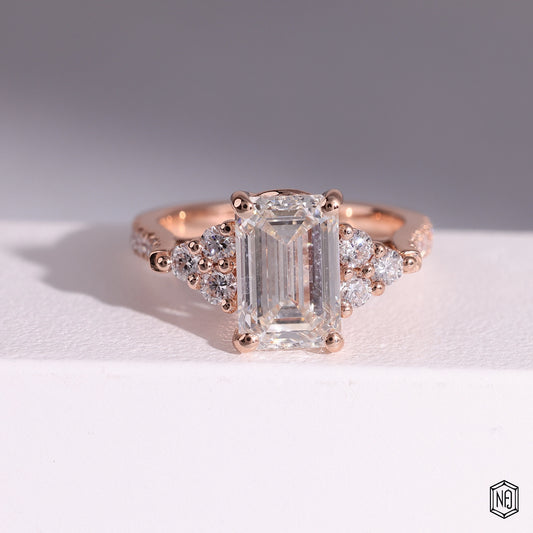 2.12 Carat Emerald Cut Lab Grown Diamond Vintage Inspired Heirloom Engagement Ring - Front Top View