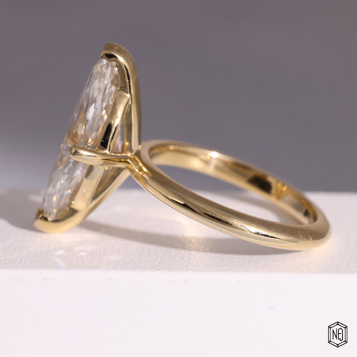 6.05 Carat Marquise Cut Lab Grown Diamond Classic Solitaire Engagement Ring - Angled Perspective