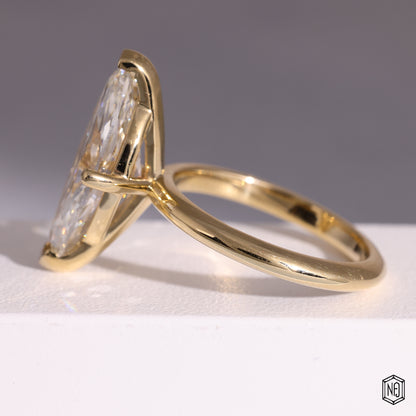 6.05 Carat Marquise Cut Lab Grown Diamond Classic Solitaire Engagement Ring - Angled Perspective