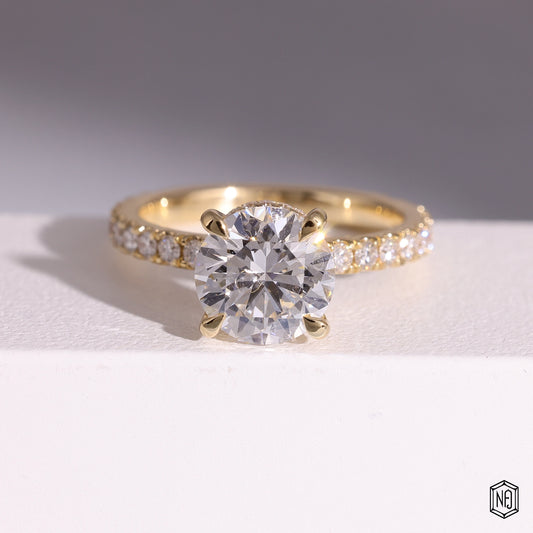 1.92 Carat Round Cut Lab Grown Diamond Delicate Hidden Halo Engagement Ring - Front Top View