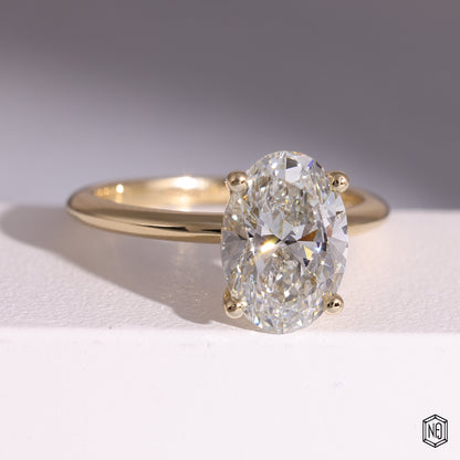 1.56 Carat Oval Cut Lab Grown Diamond Classic Solitaire Engagement Ring - Gallery & Prongs Detail