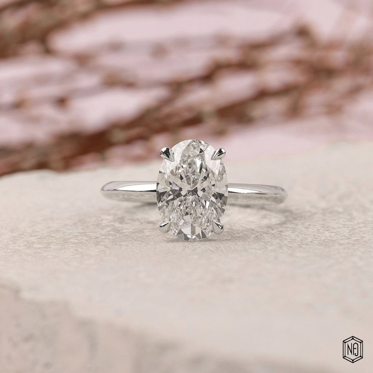 2.56 Carat Oval Cut Lab Grown Diamond Classic Solitaire Engagement Ring - Front Top View