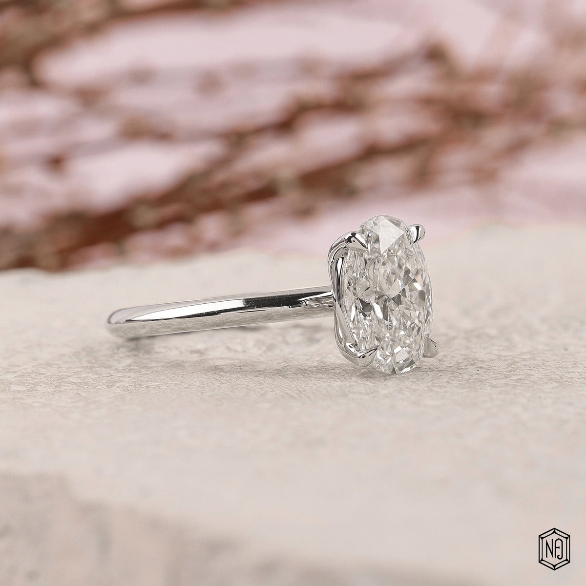 2.56 Carat Oval Cut Lab Grown Diamond Classic Solitaire Engagement Ring - Gallery & Prongs Detail