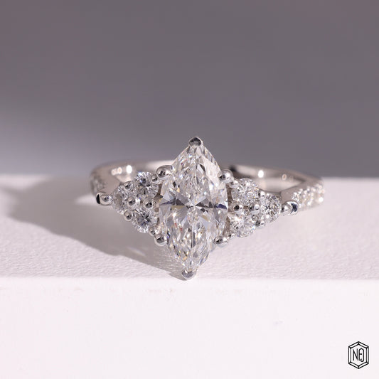 1.12 Carat Marquise Cut Lab Grown Diamond Vintage Inspired Heirloom Engagement Ring - Front Top View