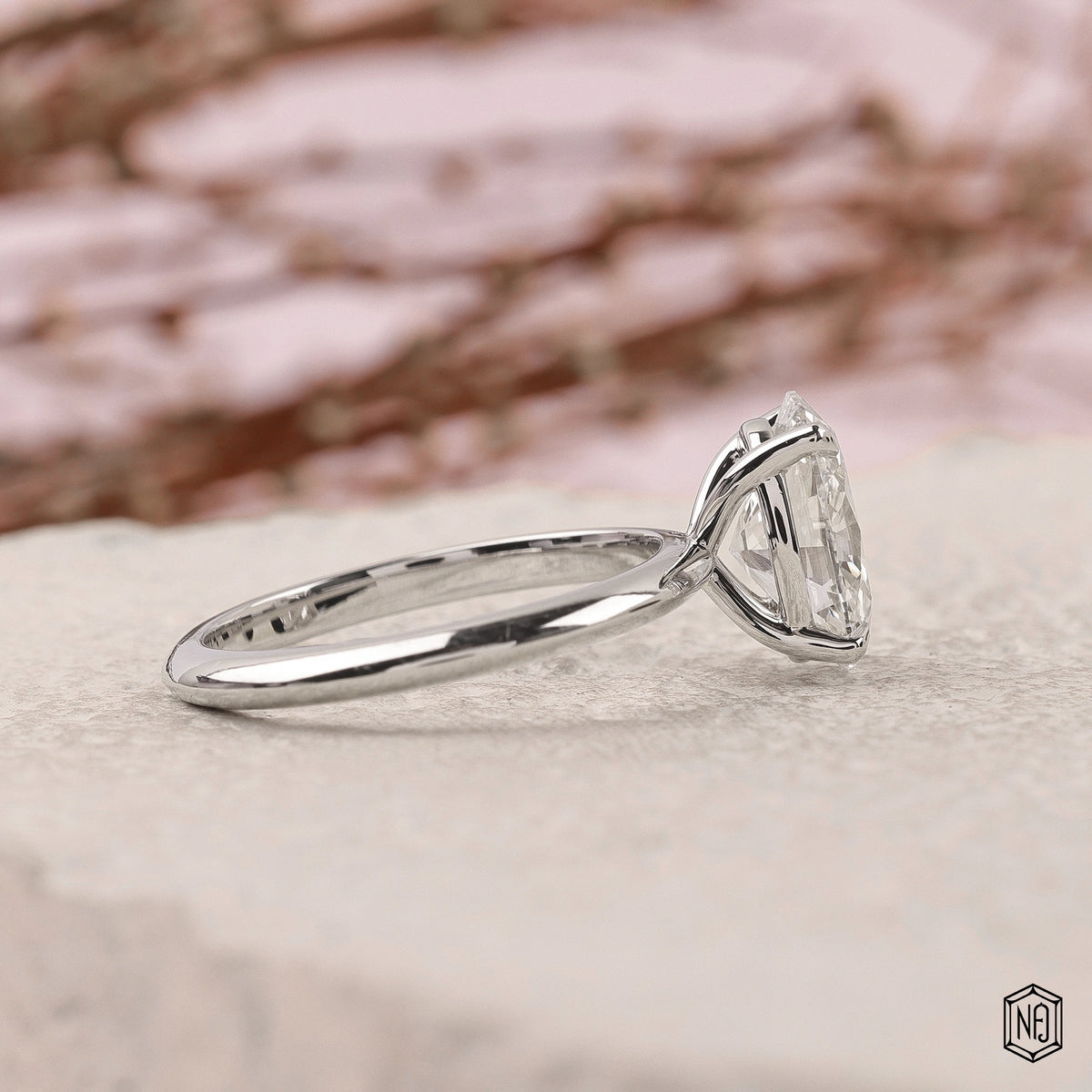 2.56 Carat Oval Cut Lab Grown Diamond Classic Solitaire Engagement Ring - Side Profile Angle