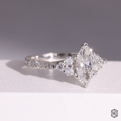 1.12 Carat Marquise Cut Lab Grown Diamond Vintage Inspired Heirloom Engagement Ring - Gallery & Prongs Detail