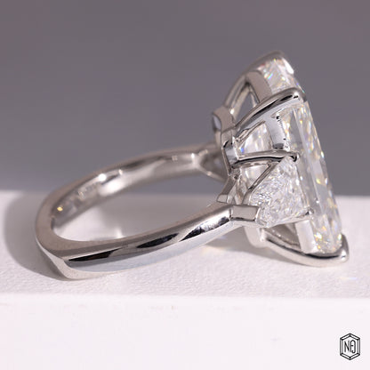 9.58 Carat Radiant Cut Lab Grown Diamond Trellis Three-Stone Engagement Ring - Side Profile Angle