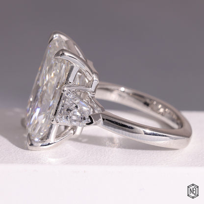 9.58 Carat Radiant Cut Lab Grown Diamond Trellis Three-Stone Engagement Ring - Angled Perspective
