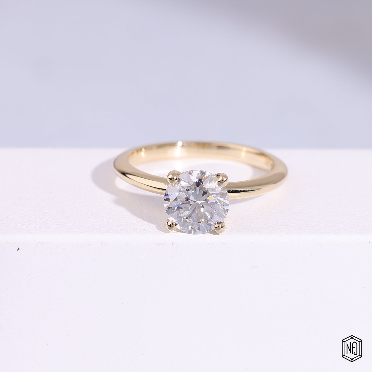 1.19 Carat Round Cut Lab Grown Diamond Classic Solitaire Engagement Ring - Front Top View