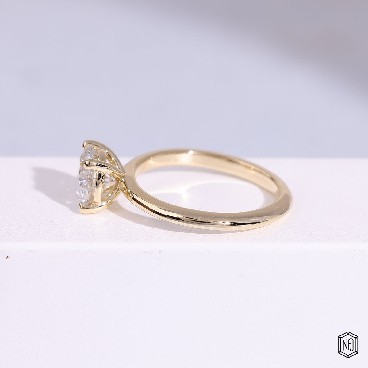 1.19 Carat Round Cut Lab Grown Diamond Classic Solitaire Engagement Ring - Angled Perspective