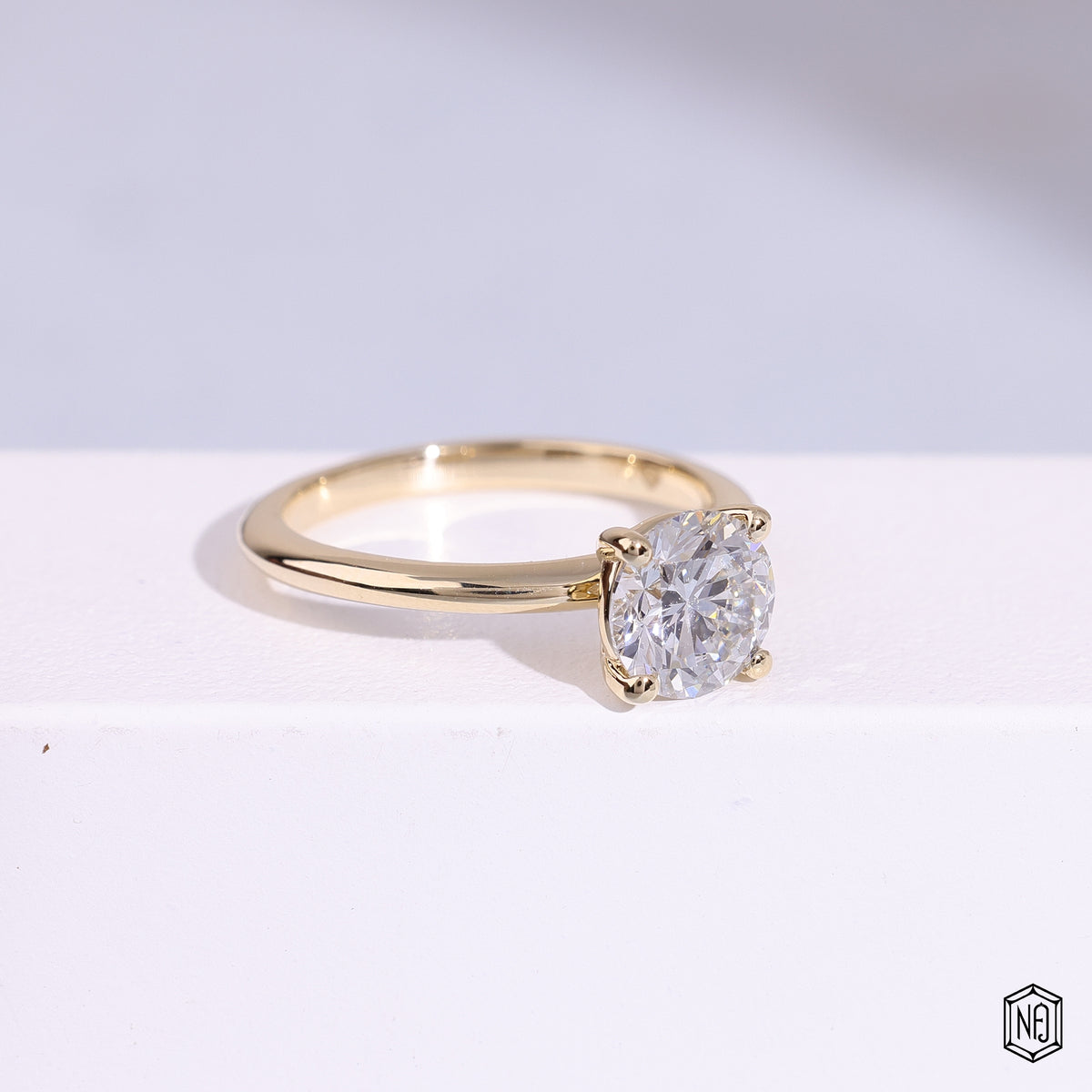 1.19 Carat Round Cut Lab Grown Diamond Classic Solitaire Engagement Ring - Gallery & Prongs Detail