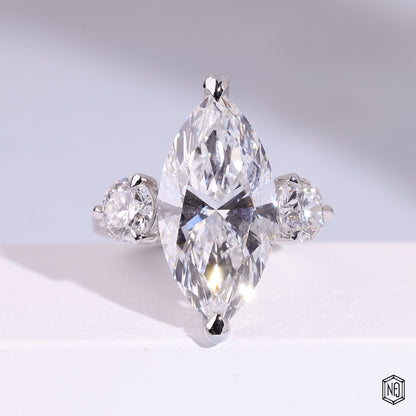 9.57 Carat Marquise Cut Lab Grown Diamond Trellis Three-Stone Engagement Ring - Front Top View