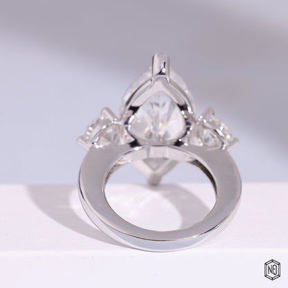 9.57 Carat Marquise Cut Lab Grown Diamond Trellis Three-Stone Engagement Ring - Hand View / Detail Angle