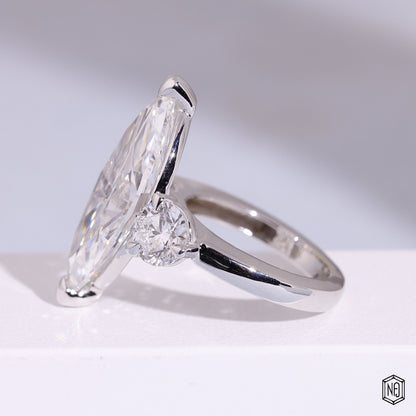 9.57 Carat Marquise Cut Lab Grown Diamond Trellis Three-Stone Engagement Ring - Angled Perspective