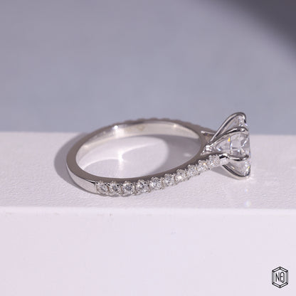1.86 Carat Round Cut Lab Grown Diamond Side Stone Pavé Engagement Ring - Side Profile Angle