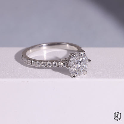 1.86 Carat Round Cut Lab Grown Diamond Side Stone Pavé Engagement Ring - Gallery & Prongs Detail