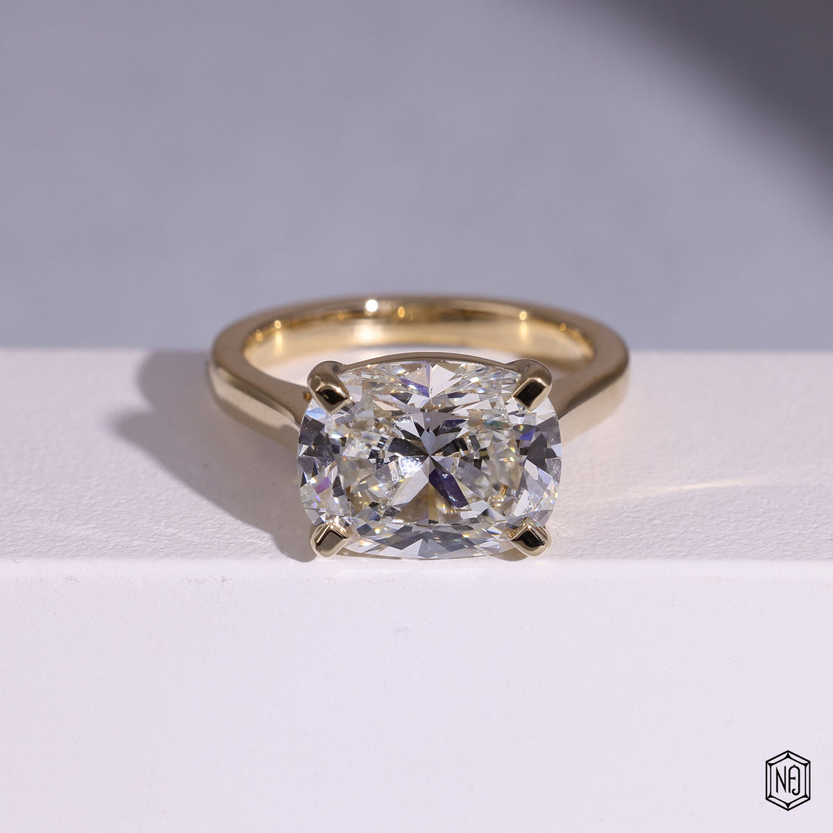 Cushion Cut Lab Grown Diamond Solitaire Engagement Ring with Cathedral Basket