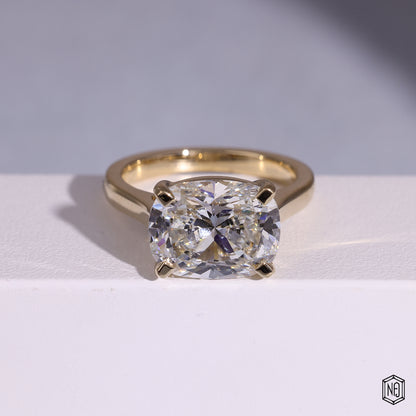 Cushion Cut Lab Grown Diamond Solitaire Engagement Ring with Cathedral Basket