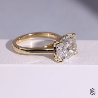 Cushion Cut Lab Grown Diamond Solitaire Engagement Ring with Cathedral Basket