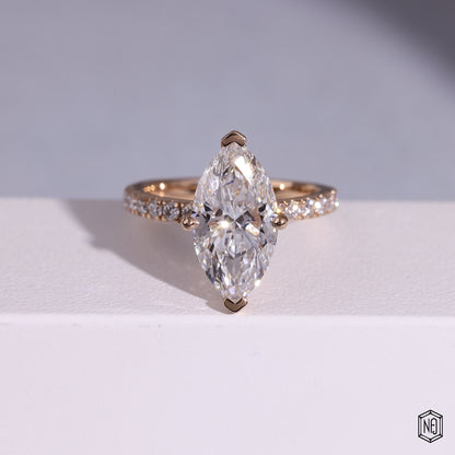 3.06 Carat Marquise Cut Lab Grown Diamond Side Stone Pavé Engagement Ring - Front Top View