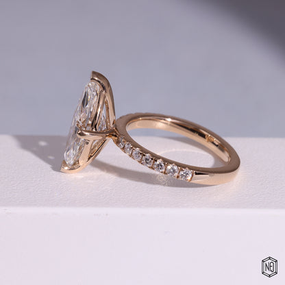 3.06 Carat Marquise Cut Lab Grown Diamond Side Stone Pavé Engagement Ring - Angled Perspective